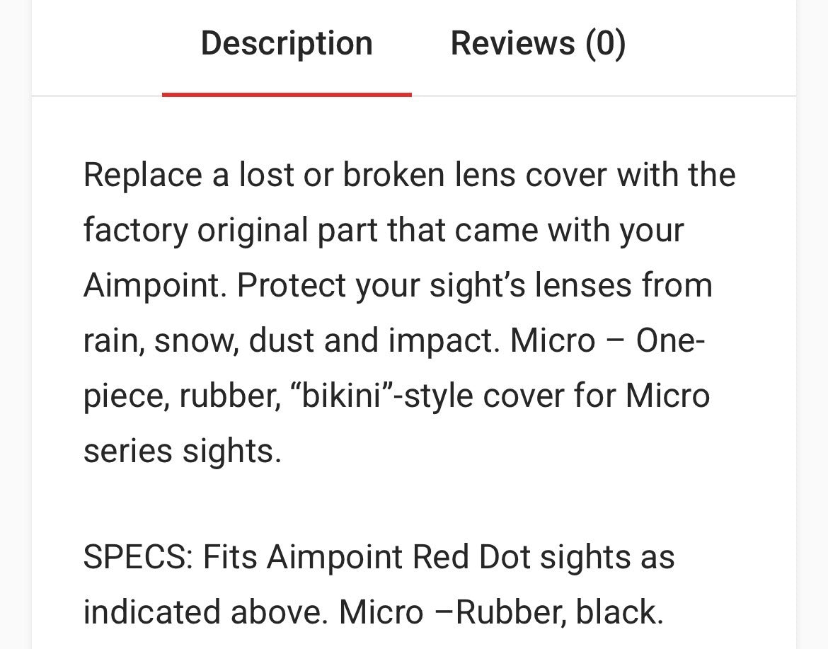 Aimpoint: Micro Series sights Lenscover Bikini